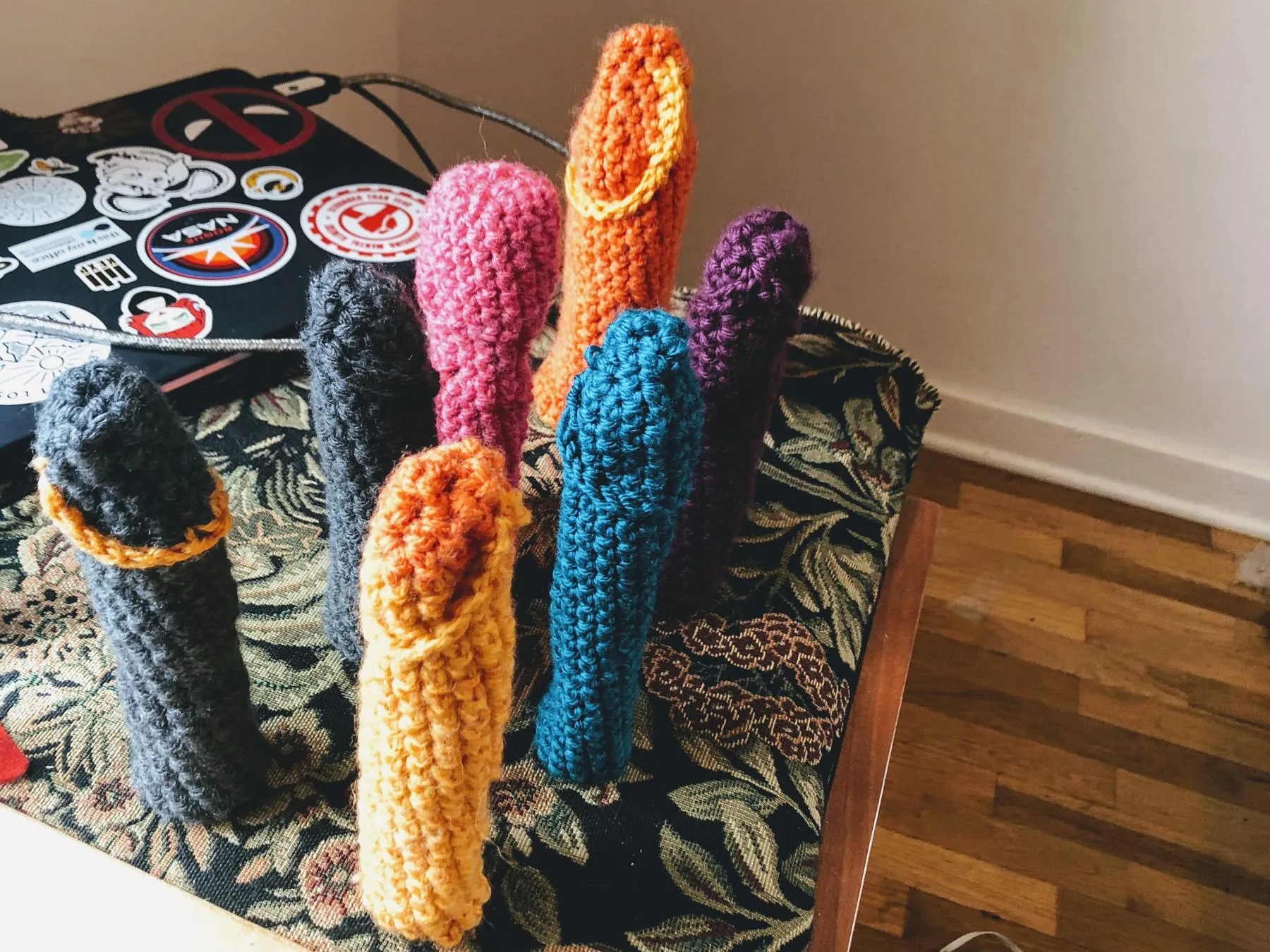 Potholders collected on display