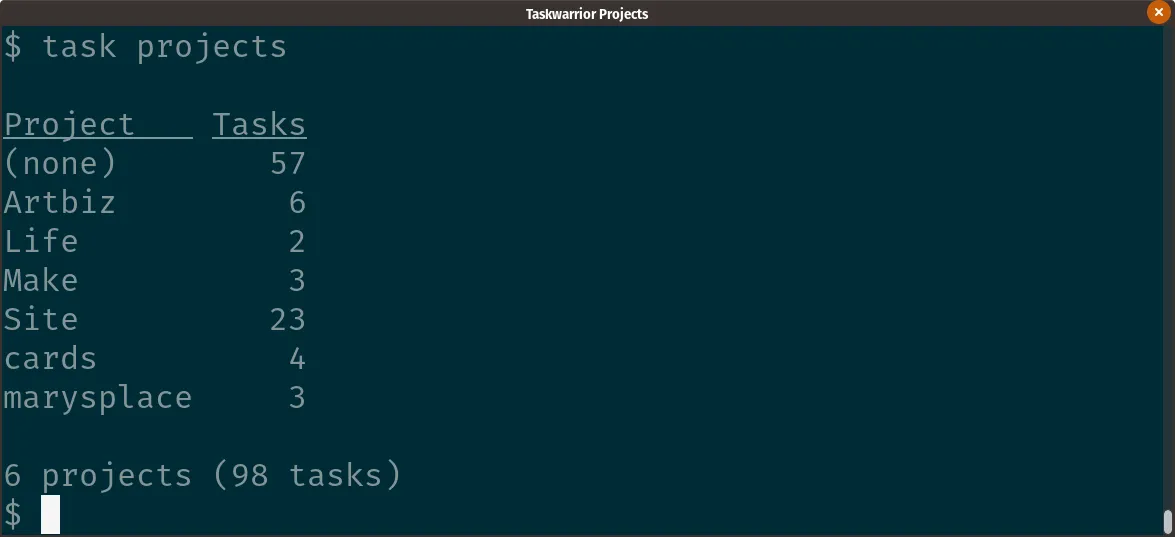task projects listing
