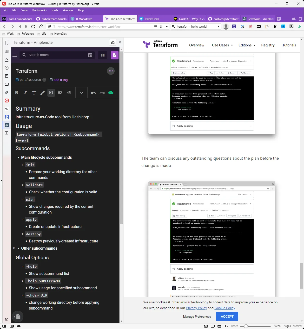 Amplenote note application in a Vivaldi browser sidebar