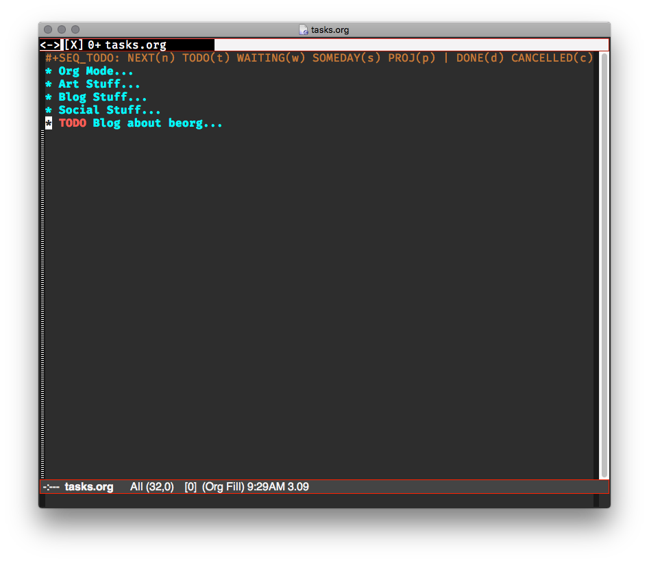 Emacs showing task added in beorg
