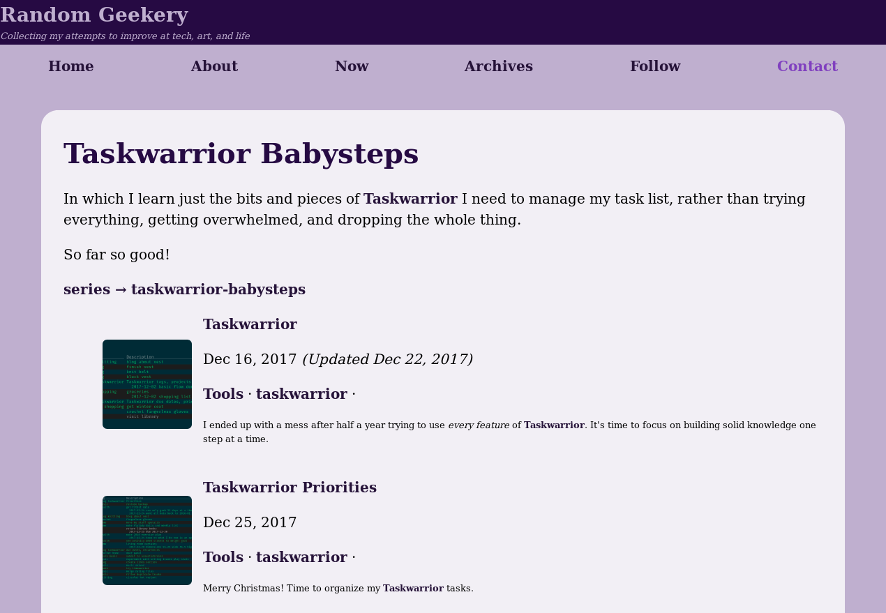 The Taskwarrior Babysteps series after tuning