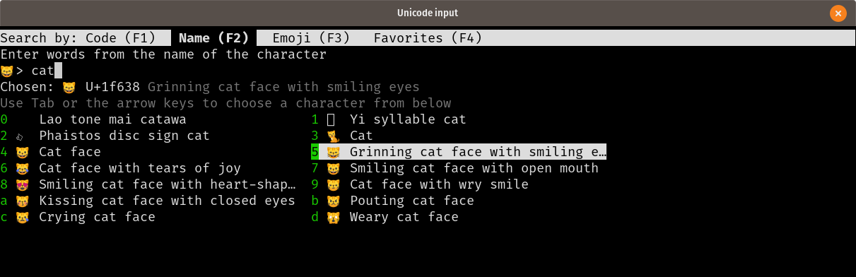 Entering a unicode character by name in kitty