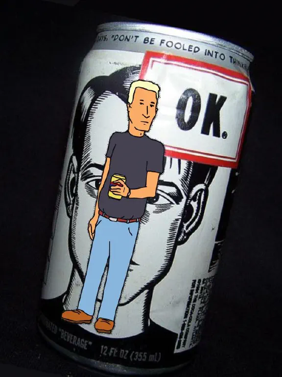 Character from King of the Hill superimposed on a can of discontinued soda
