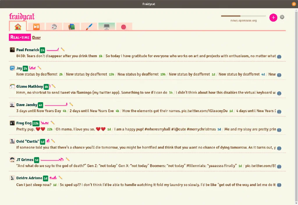 Screenshot of real-time home feed