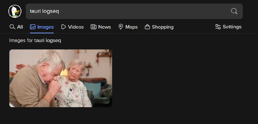 duckduckgo search for “tauri logseq” - image shown in results is older man looking ill or maybe very sad while a woman about the same age looks on in concern