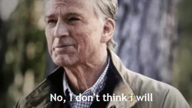 Aged Steve Rogers from the Avengers, smiling: &ldquo;No, I don&rsquo;t think I will&rdquo;