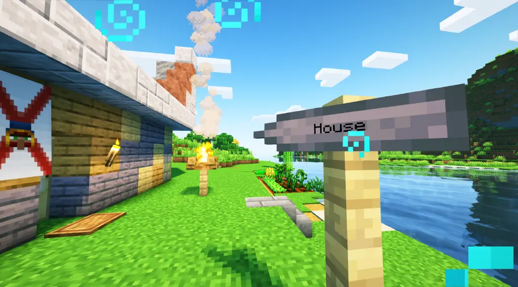 an under-construction house, with a sign pointing to it that reads “House”
