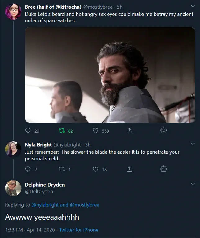 sexy oscar isaac as sexy duke leto atreides; tweet thread of dune-related innuendo follows