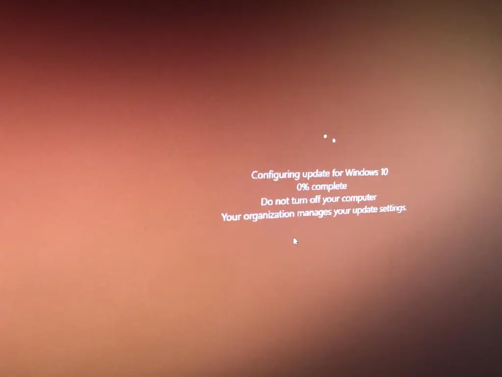 Windows update screen at 0% progress 
