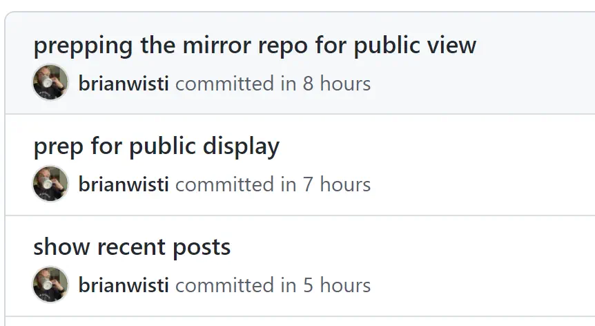 Github commit list showing that my recently pushed commits happened in the future.