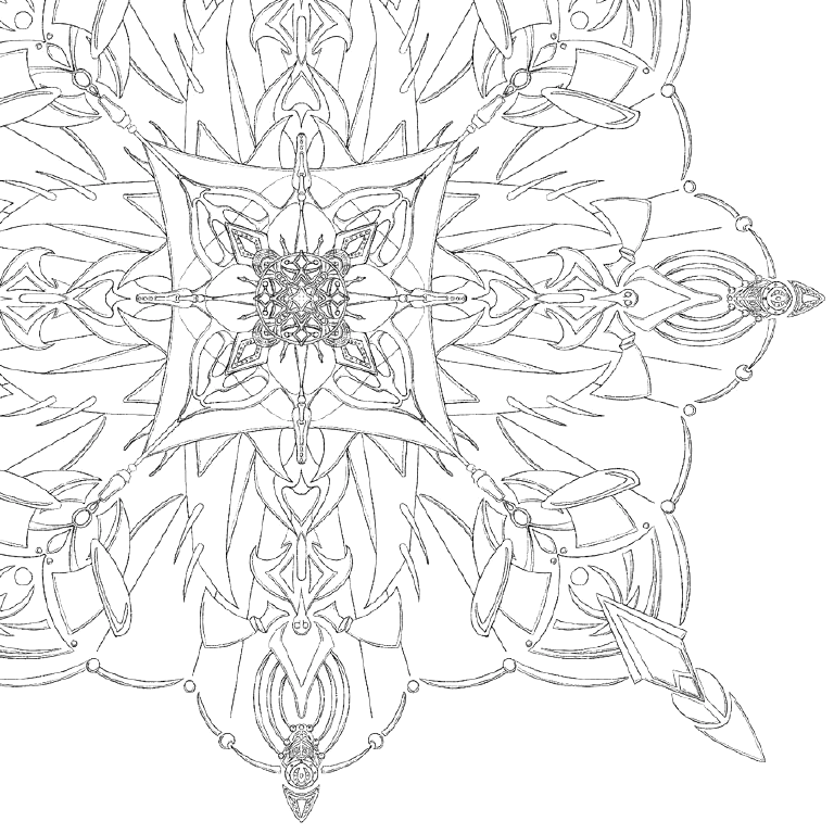 Radially symmetrical black line drawing on white background