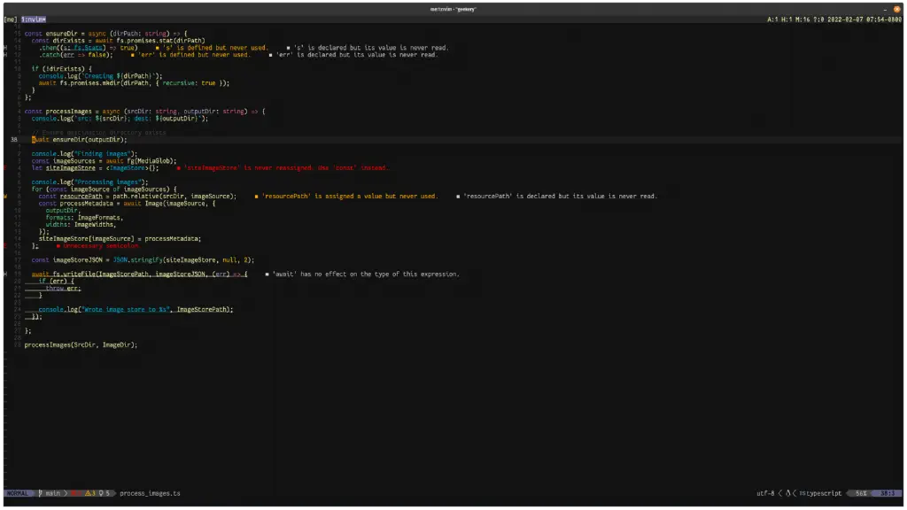 neovim screenshot showing things that make TypeScript mad