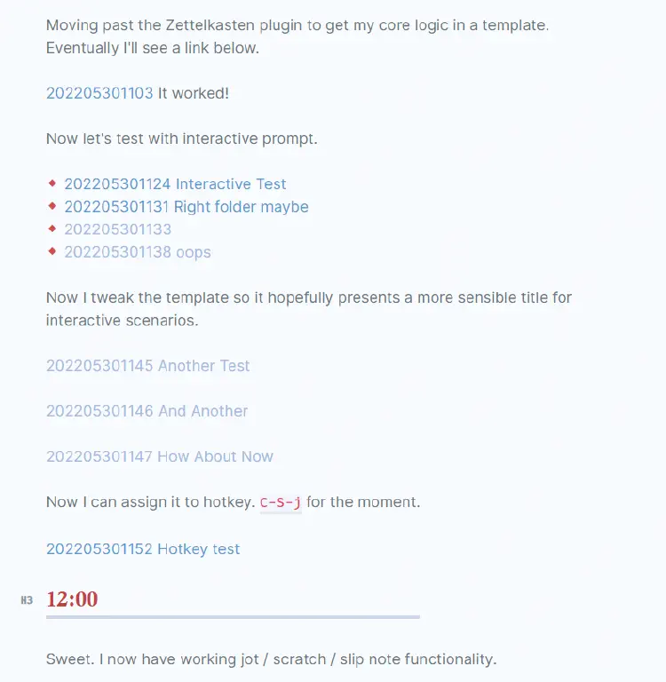 journal page showing attempts at automating link creation