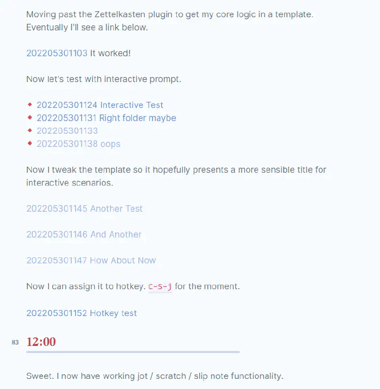 journal page showing attempts at automating link creation