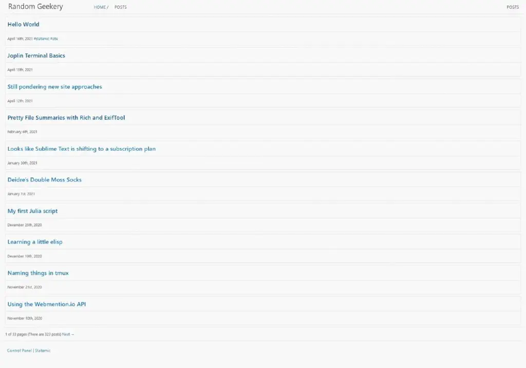 fairly vanilla-looking paginated list of post links