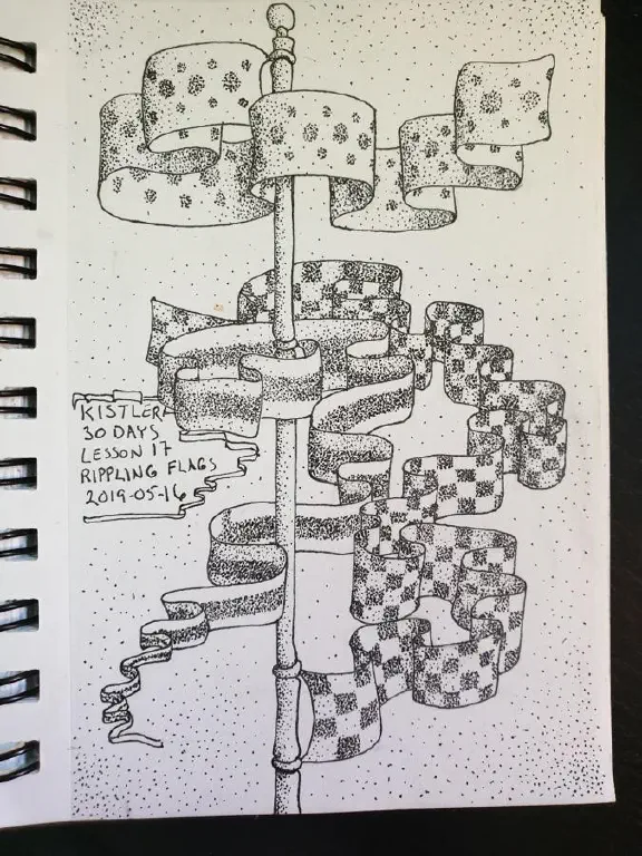stippled drawing of flags