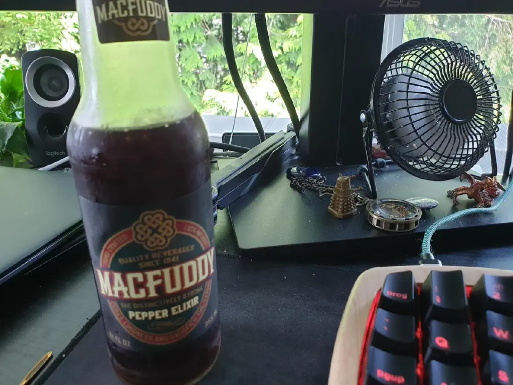 Bottle of MacFuddy Pepper Elixir soda