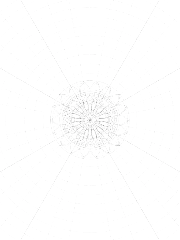 Circular grid with sketch layout of mandala image started