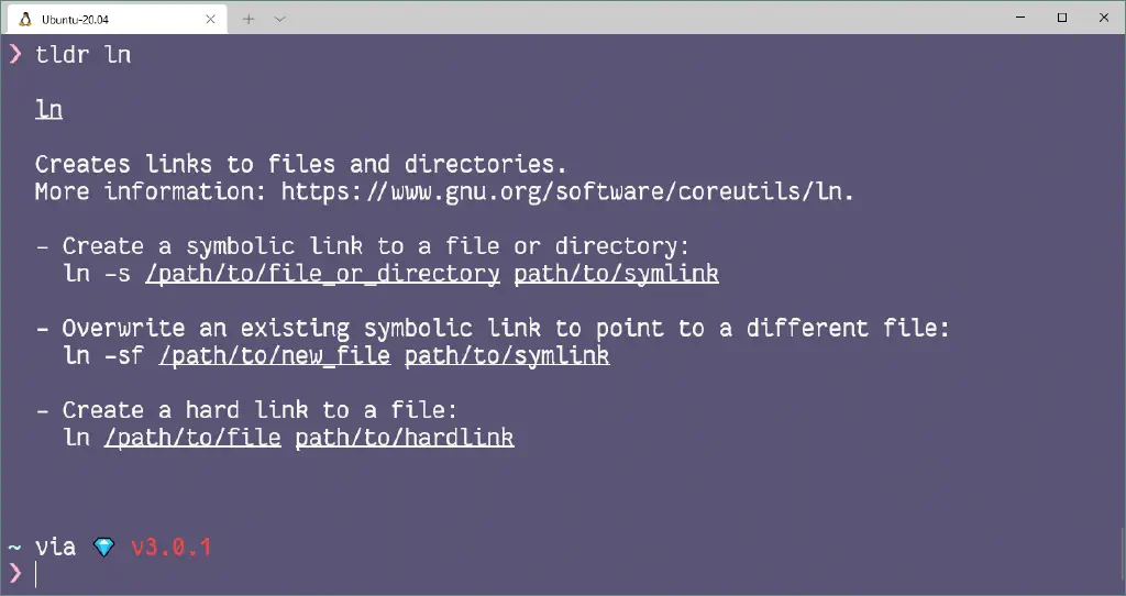output of showing a short useful description if the file-linking command and usage