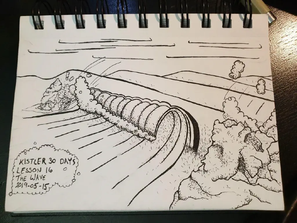 pen drawing of a wave