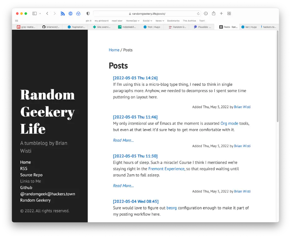 Screenshot of site with post summaries listed