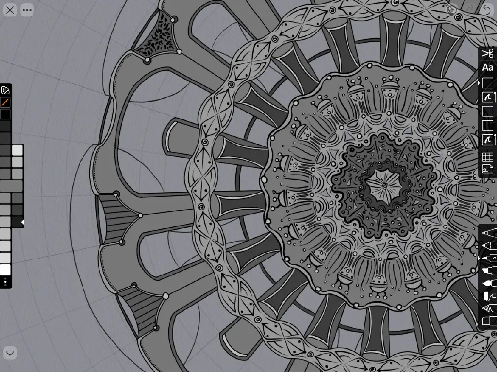 Detail of mandala-style symmetry drawing