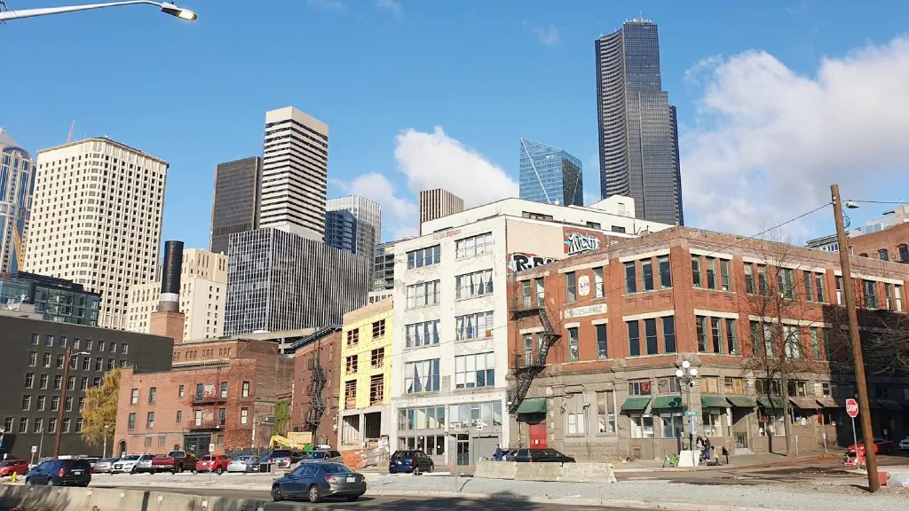 Old buildings in sunlight