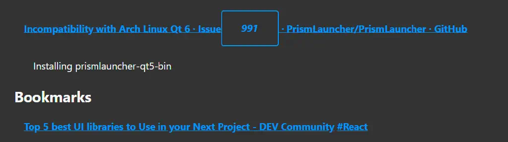 A link to an Arch Linux issue ticket, where a ticket number in the middle of the link text has very significant padding and a border