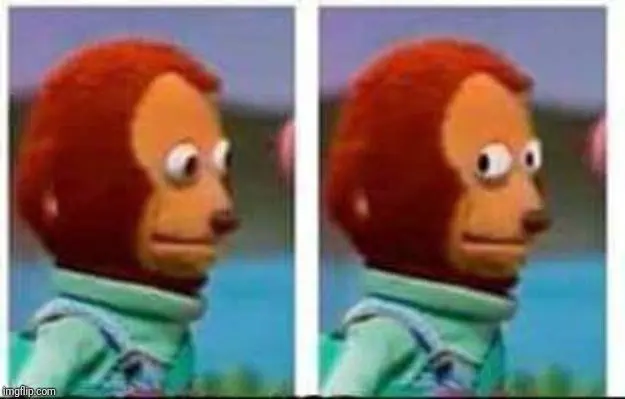 side-eye nervous puppet meme image