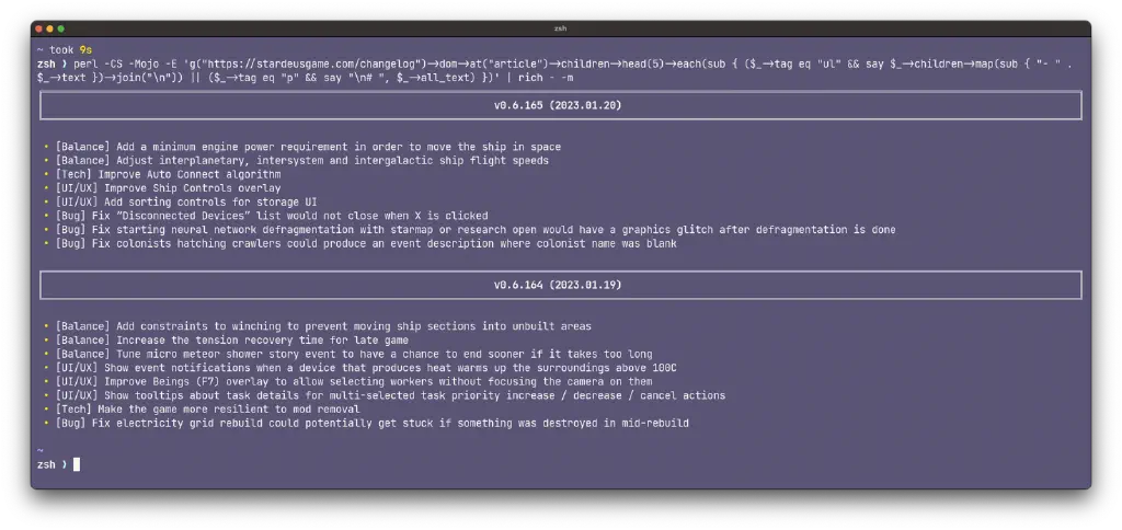 nicely formatted output from perl one-liner