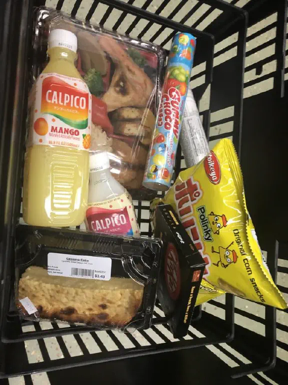 Assorted snacks and beverages