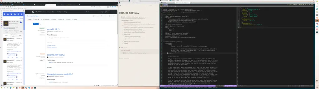 screenshot: showing multiple windows laid out tidy, with some having tabs pointing at other apps using the same desktop space