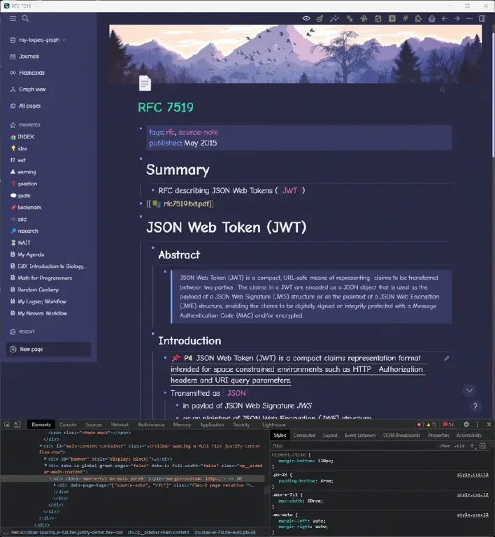 Logseq application in purple colors