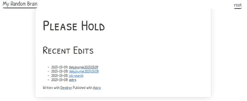 Page formatted with PaperCSS for a sort of handwritten look, listing recent note updates