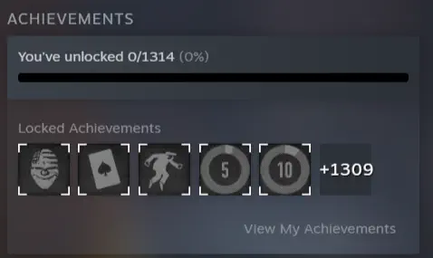 detail of game store page, showing that it has 1,314 Steam Achievements