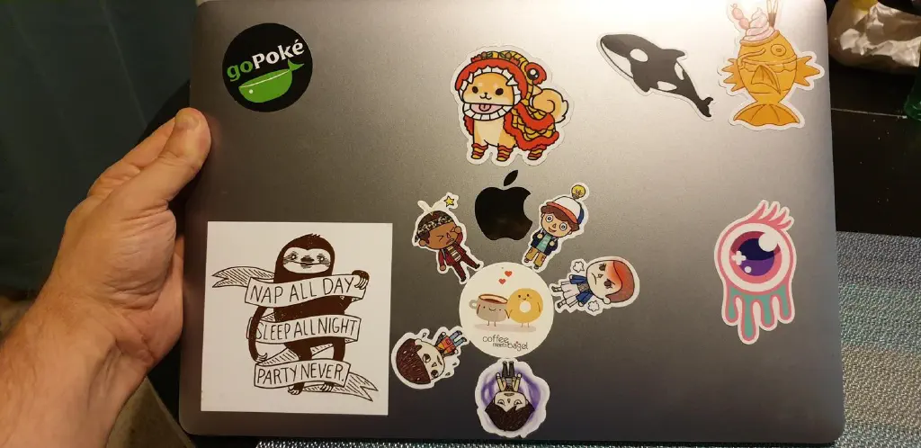 Laptop with new stickers applied. 