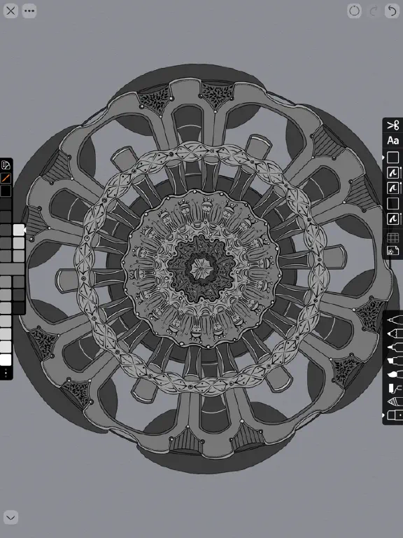 Linea Sketch with mandala-like symmetric circle; some elements look vaguely like a repeating sequence of crying faces