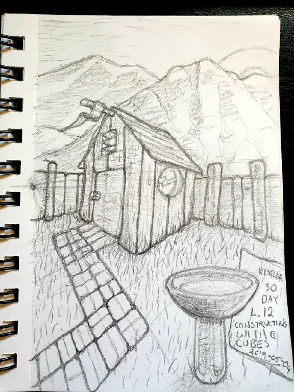 pencil sketch of a shed