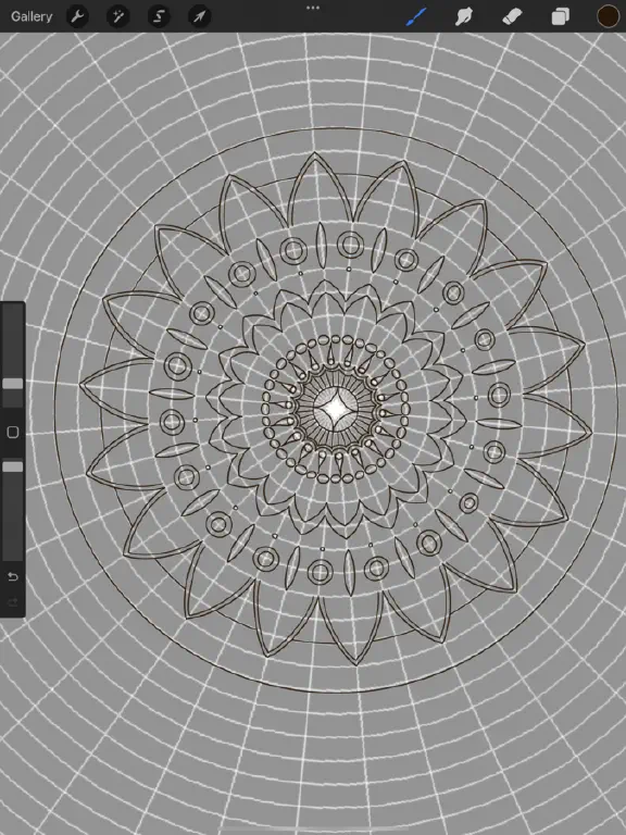 Zoomed-in view of in-progress circle symmetry drawing