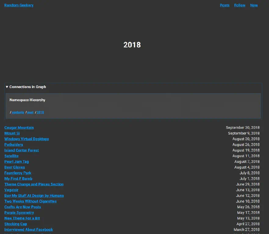 website listing posts from 2018, with the most recent being from September of that year
