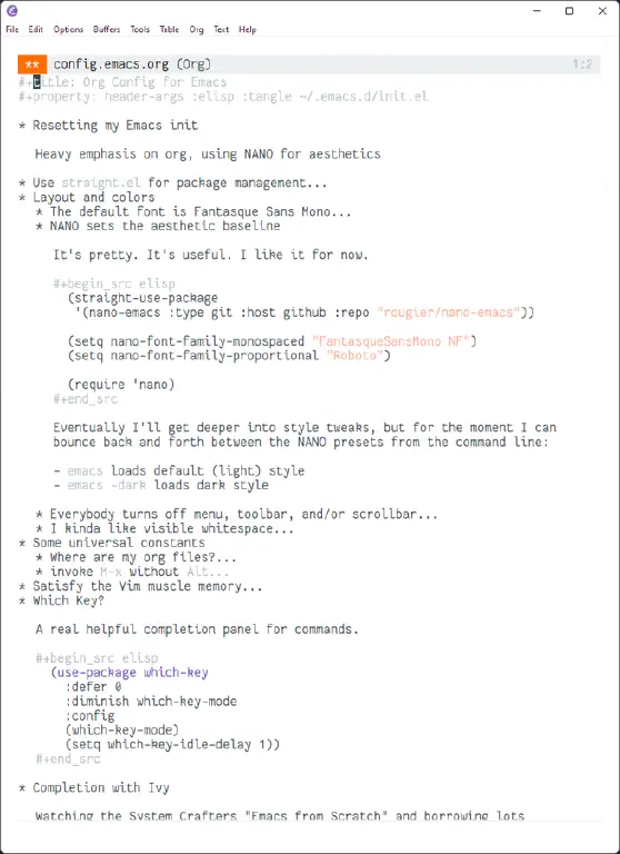 screenshot of GNU/Emacs in windows using nano-emacs light theme