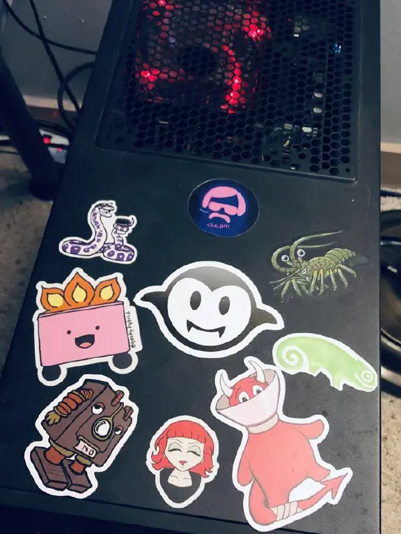 PC tower with assorted stickers