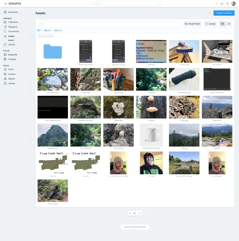 screenshot of Statamic Assets container with post images from 2018