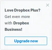 in-app promotion for upgrading from Dropbox Plus to Business plan