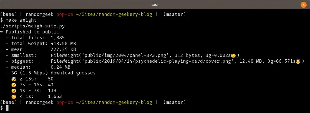 screenshot of script output describing file download times.