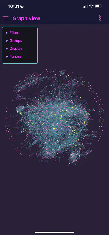 iPhone screenshot of Obsidian knowledge graph. 