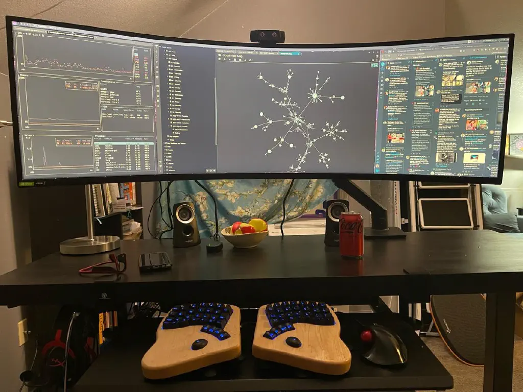 49” wide monitor and Model01 keyboard