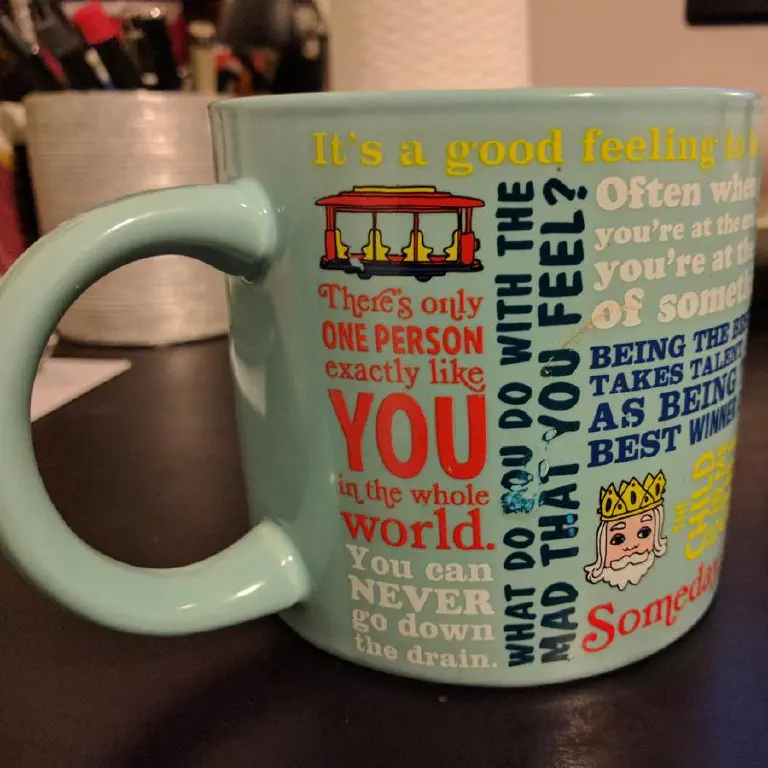 coffee mug with an assortment of quotes from Mister Rogers