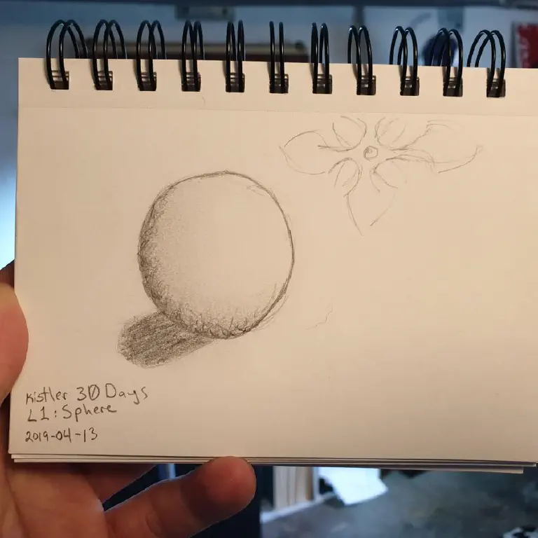 Freehand sketch of sphere on paper