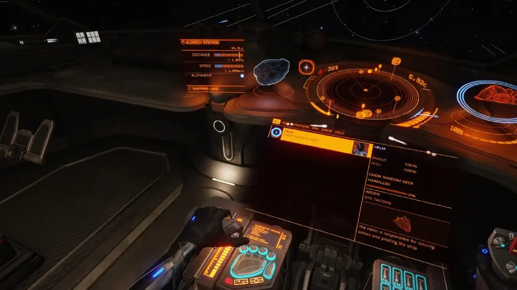 screenshot of cockpit with stains on the floor and a very 1980s padded-foam aesthetic on the dash.